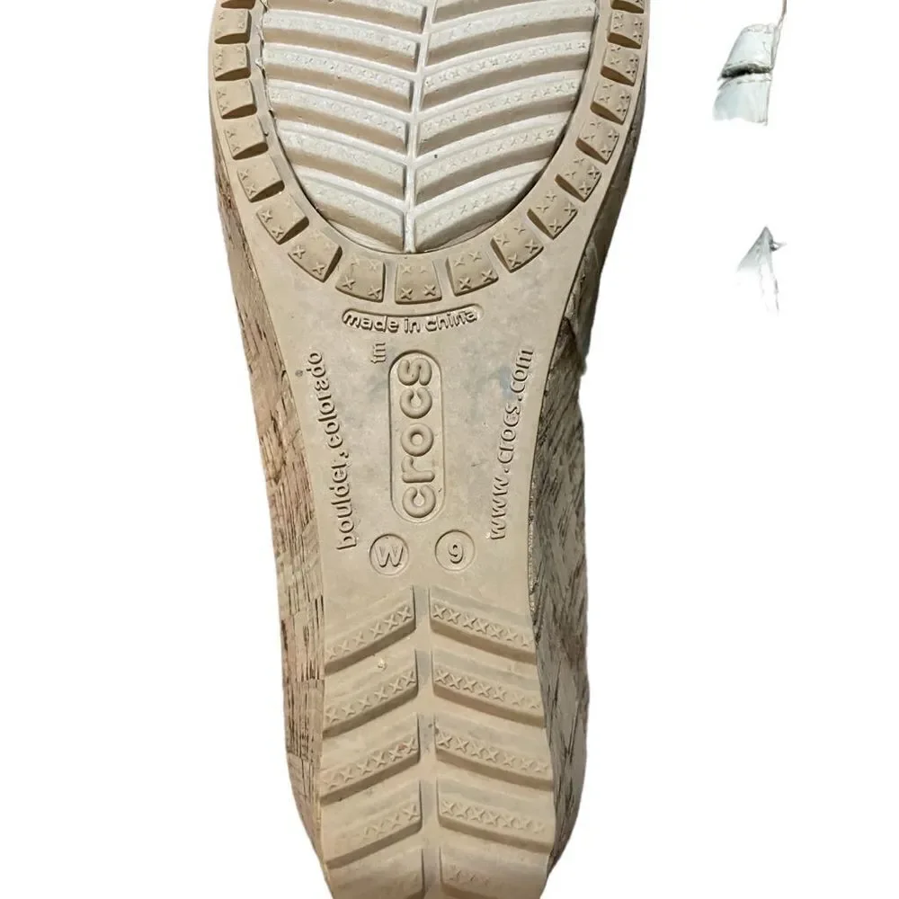 Crocs Leigh Cork Beige Wedge sandals Leather Straps Womens‎